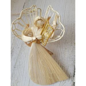 Husk angel harp music ornament Xmas decor Bible